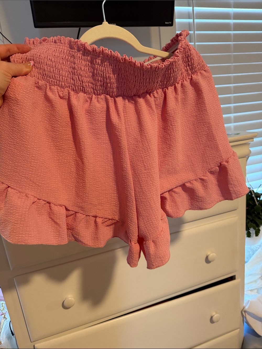 SHEIN Pink Ruffle High Waist Shorts